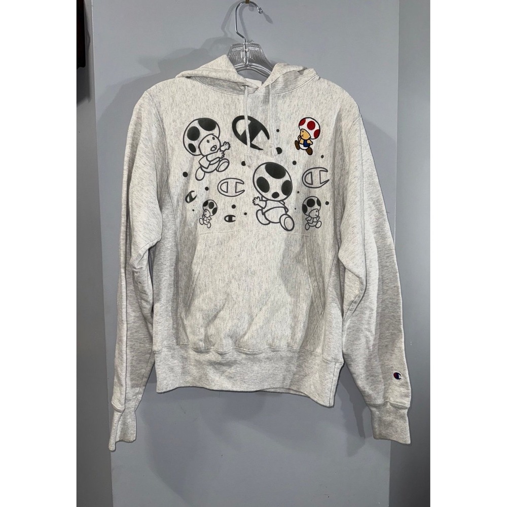 Champion Super Mario Toad embroidered velvet detail reverse‎ weave hoodie XS